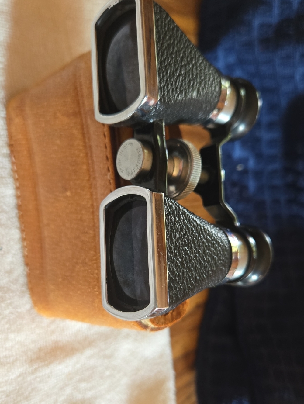 Vintage Black Leatherette Opera Glasses with Silver Trim